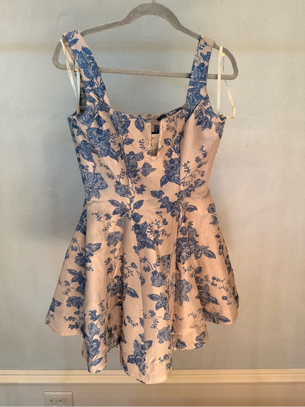 Agua by Agua Bendita Cream and Blue Floral Fit-and-Flare Dress